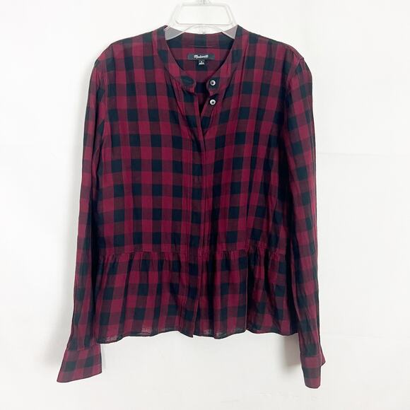 Madewell Cotton Linen Check Print Ruffle Hem Top Size Medium - Picture 1 of 11